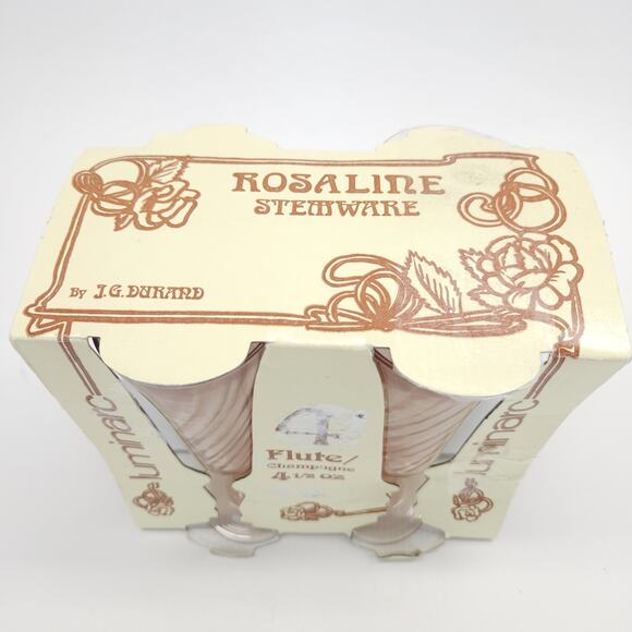 Vtg Luminarc Flute Champagne Glass Pink Rosaline Stemware 60s Cottage Shabby 4pc - Picture 2 of 5